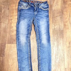 Rock Revival Rima Straight Jeans Womens 28 Distressed Blue Denim